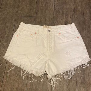 We The Free People Button Fly Raw Fray White Denim Shorts Size 27 Distressed